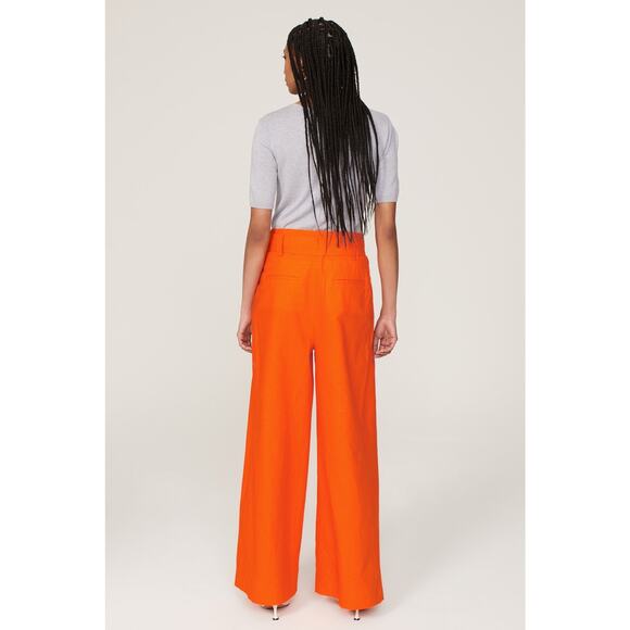 Eudon Choi Sz 6 solid orange High Waist Pleated Wide Leg Pants Linen trouser - Picture 2 of 6